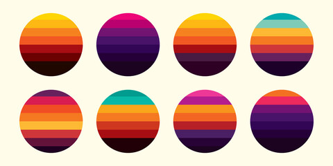 Original vector vintage set. Round retro sunset collection. © artmarsa