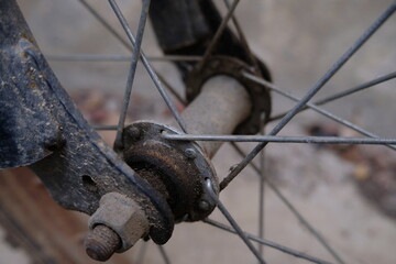 
A view from a close-up bicycle wheel