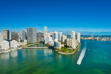 Fototapeta na wymiar aerial drone view of downtown Miami skyline in the Brickell area
