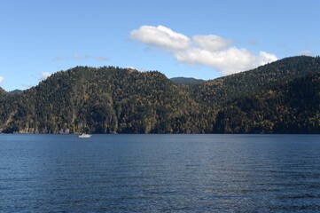 Autumn on Lake Teletskoye. Altai Republic. Western Siberia. Russia