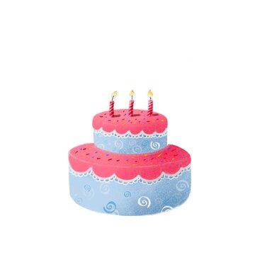 birthday cake with candle, watercolor and pencils food illustration