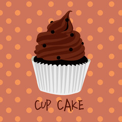 vector chocolate cupcake dessert with chocolate chip in pink background
