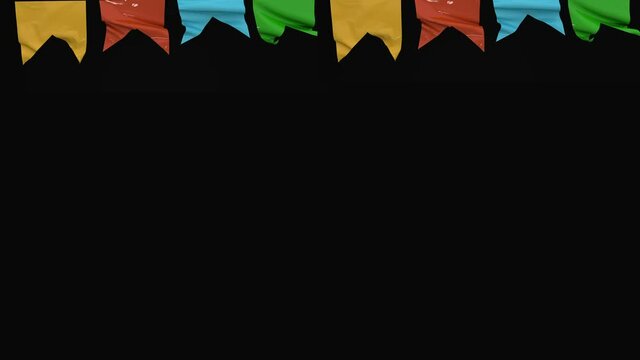 Realistic banderoles or bandeirolas in portuguese. Brazilian Traditional Celebration called Festa Junina or S&atilde;o Jo&atilde;o. Color garlands, pickets or pennants. Festival banderoles on black background.