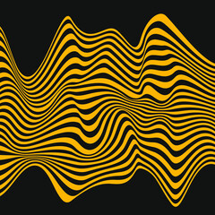 Yellow liquid vector shape. Curved lines. Op art. Gray background. Modern shape. Design element for prints, web pages, template, abstract background and textile pattern