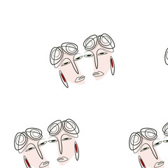 Pattern with faces. Linear image of an ellipse. Minimalism. Wrapping paper. Print for fabric. Trending pictures.