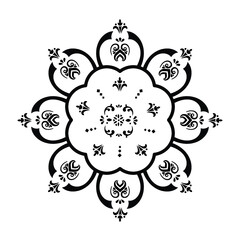 Vintage ornaments, greeting cards and postcards. Black frame on a white background. Mandala style