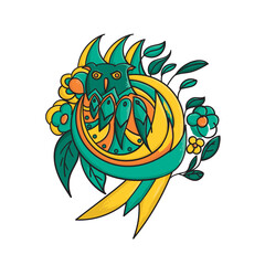 illustration of owl and flower on green color