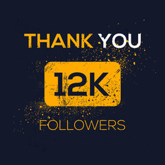 Creative Thank you (12k, 12000) followers celebration template design for social network and follower ,Vector illustration.