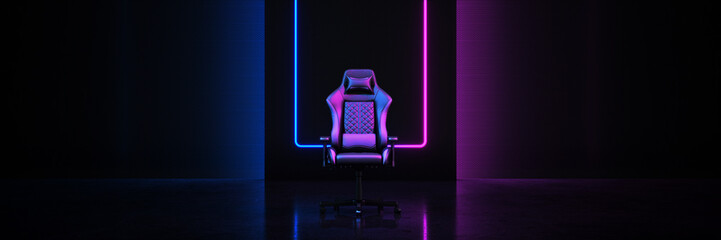 Professional gamers, game chair . Concept cyber sport arena. 3d rendering	
