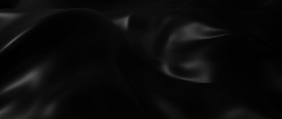 3d render of dark and black cloth. iridescent holographic foil. abstract art fashion background.