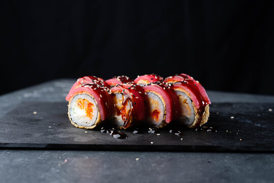 Sushi With Salmon On A Stand