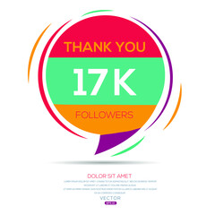 Creative Thank you (17k, 17000) followers celebration template design for social network and follower ,Vector illustration.