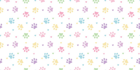 Hearts and paws seamless repeat pattern background, cute. - obrazy, fototapety, plakaty