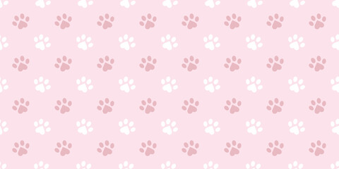 Pastel pink and white paw pattern with hearts background - obrazy, fototapety, plakaty