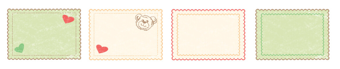 set of vintage childish frames for various inscriptions with scuffs and a beautiful frame with the image of a bear and hearts. It can be used as an invitation or greeting, as well as for education