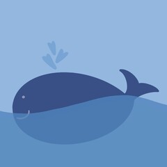 Blue Whale Ocean Sprout Water Animal Nature Illustration 