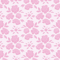 Pink peonies, peony floral repeat pattern vector background.