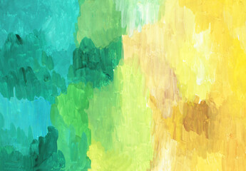Abstract background with gouache paints of emerald, yellow, gold, green colors. Marine background...