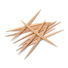 Heap of wooden toothpicks isolated on white background  - obrazy, fototapety, plakaty