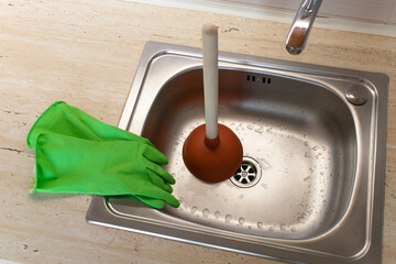 Drain Problems, blockage plumbing kitchen sink unclog plunger force cup