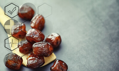 Healthy and proper nutrition for life. Healthy foods. Dried fruits for diet. Prunes, dates, raisins and figs.
