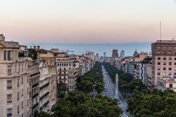 Obraz premium view of the city and Paseo de Gracia, shopping in Barcelona, Catalunya,Spain