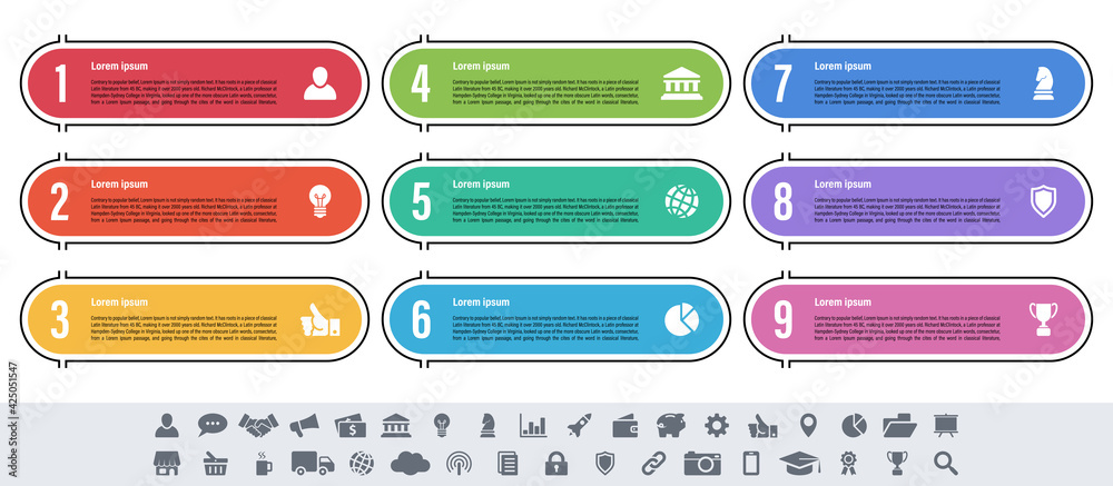Wall mural infographic design business concept vector illustration with 9 steps or options or processes represe
