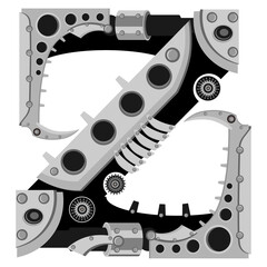 Vector letter Z in metal style. An illustration on the subject of the alphabet.