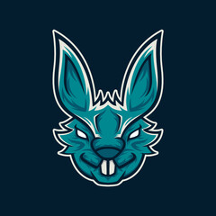 Blue head rabbit mascot logo illustration