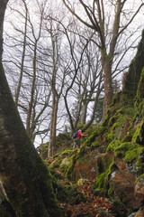 Man walking to the top of a mountain