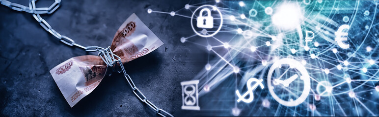 Business concept. The depreciation of the national currency. Bill with the inscription 