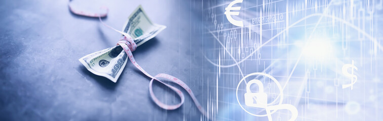 Business concept. The depreciation of the national currency. Hundred dollar bill. Inflation and...