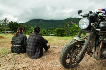 The couple in the motorcycle trip