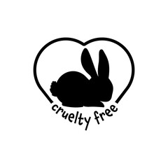 Cruelty free icon with heart and bunny. No animal testing logo. Simple vestor rounded sing great for packing