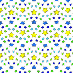 Fototapeta na wymiar Star abstraction pattern. Children's pattren. Blue, yellow, green.