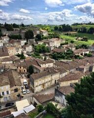 Fototapeta na wymiar Saint Emilion, France. Panorama view of the medieval town. Vineyards on a background. 