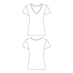 Template slim fit v-neck t-shirt women vector illustration flat sketch design outline
