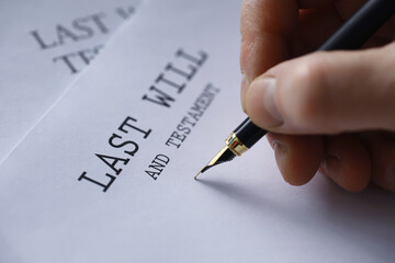 Legal concept. The procedure for writing the last will. Papers with testament on the table....