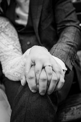 Fototapeta premium The bride is holding the groom's hand