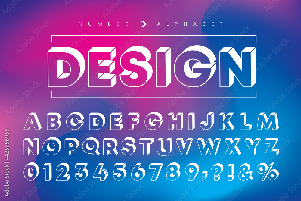 Fototapete white isometric alphabet letter and number set. modern 3 dimensional font or typography. vector 3d t
