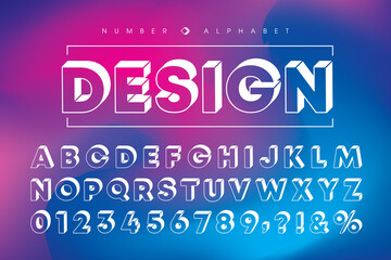 White isometric alphabet letter and number set. Modern 3 dimensional font or typography. Vector 3D trendy, see-through bold typeface for poster, flyer, book cover, greeting card, graphic print, etc.