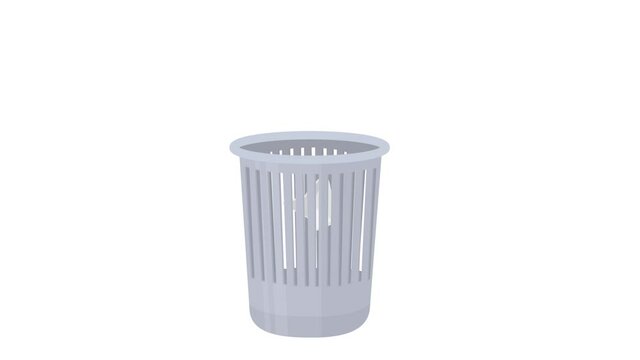 Trash can. Animation of throwing garbage in the trash, the alpha channel is enabled. Cartoon