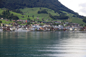 Fototapeta na wymiar The area of land along the edge of Lake Lucerne