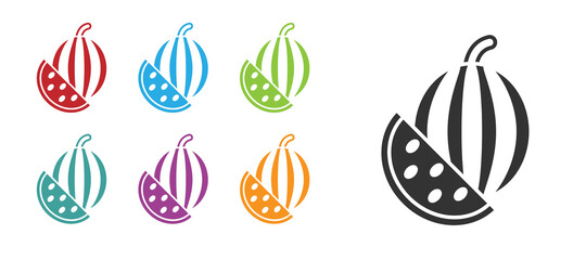 Black Watermelon icon isolated on white background. Set icons colorful. Vector