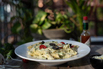 white penne pasta with cheese 