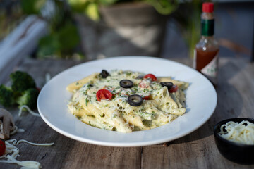 white penne pasta with cheese 
