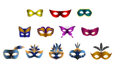 Colorful and decorative fashionable carnival mask set with feathers set 1