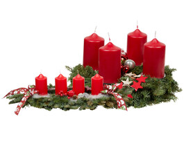christmas candle and holly decoration isolated on white background with clipping path
