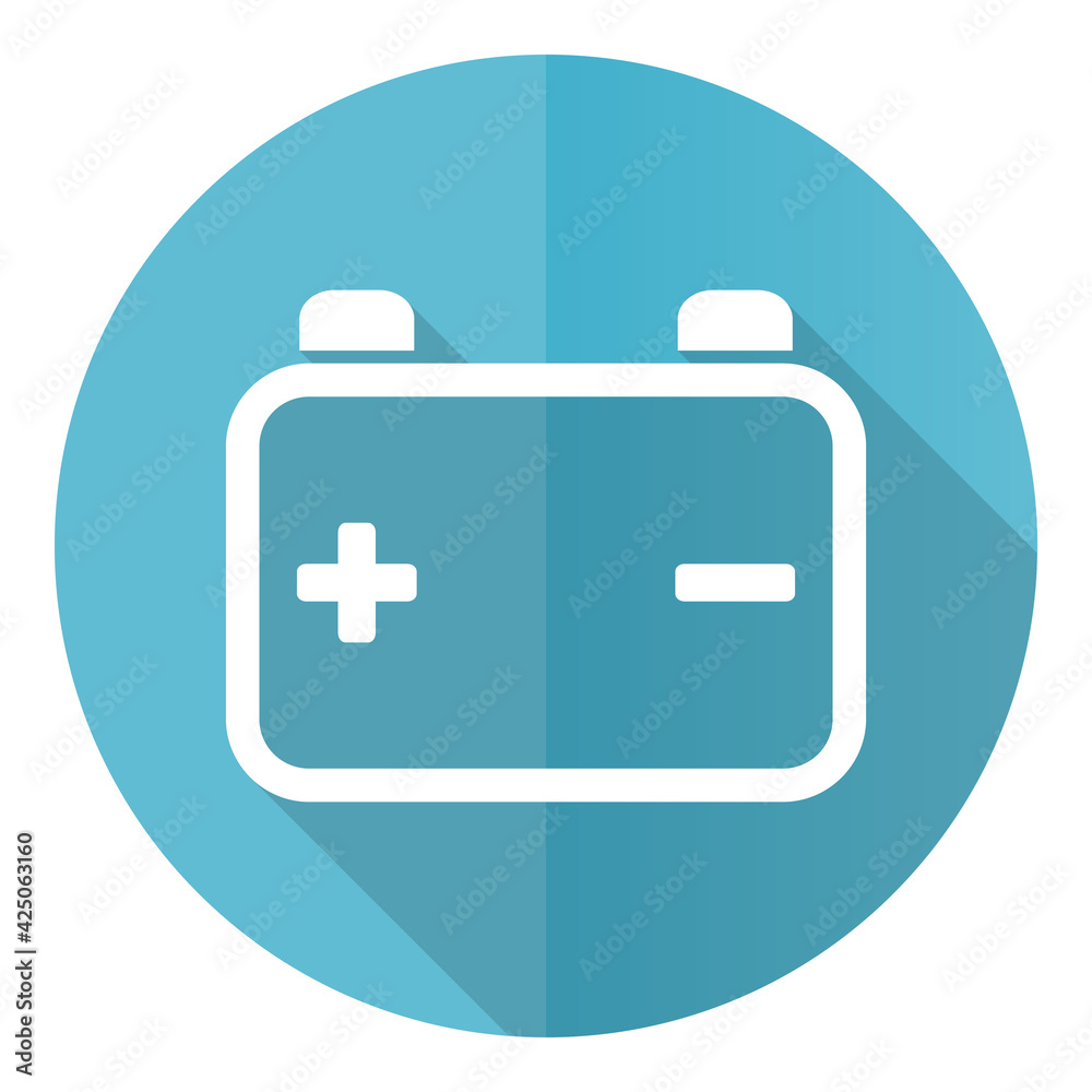 Poster battery, power storage blue icon, flat design vector illustration in eps 10 for webdesign and mobile