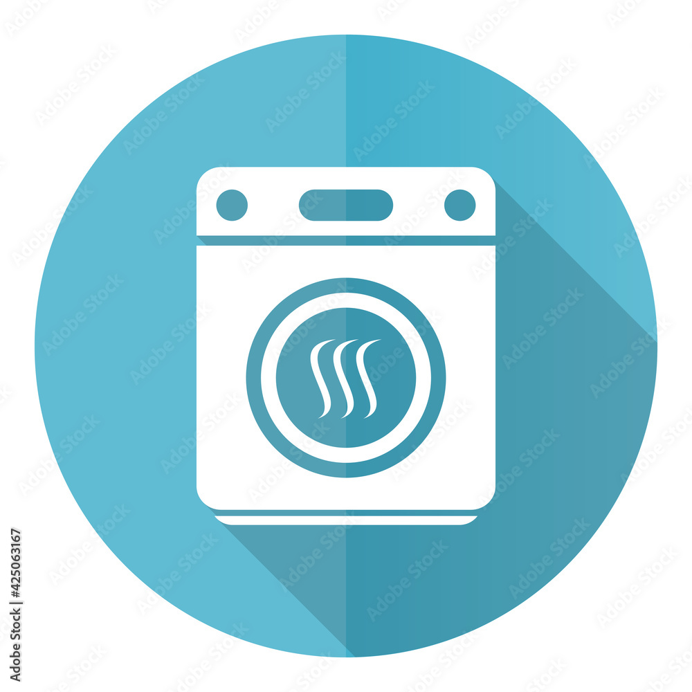 Poster dryer machine, laundry blue icon, flat design vector illustration in eps 10 for webdesign and mobile